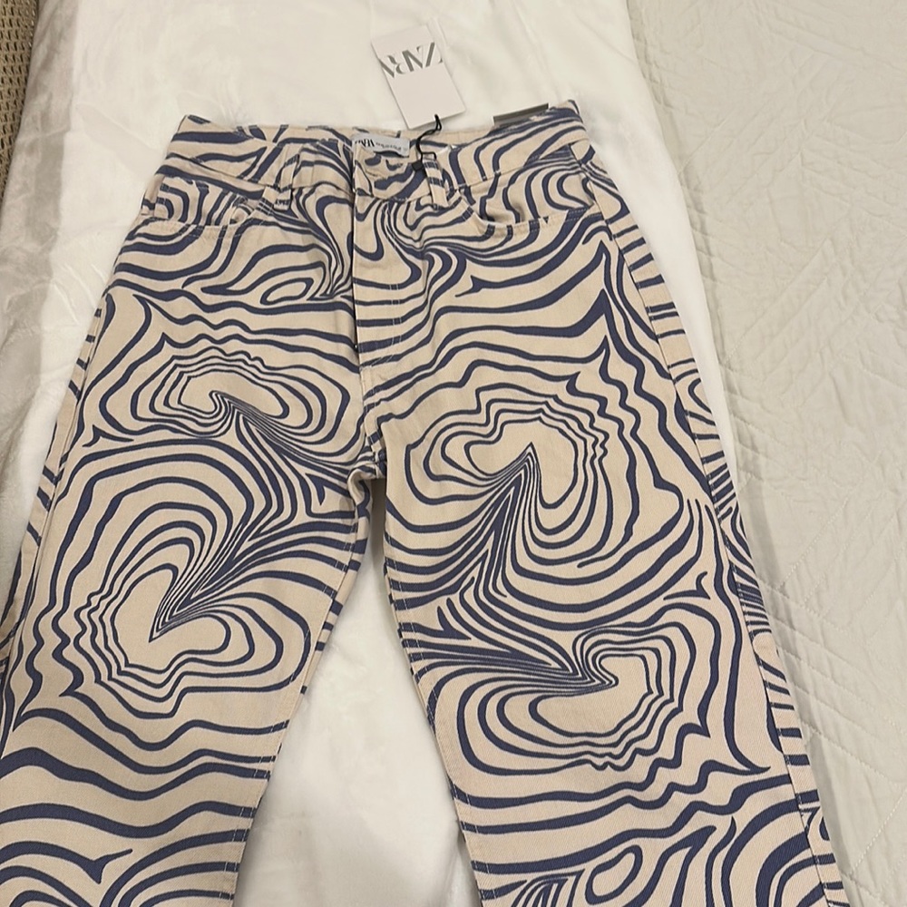 Zara High Rise Regular Length Printed Jeans
